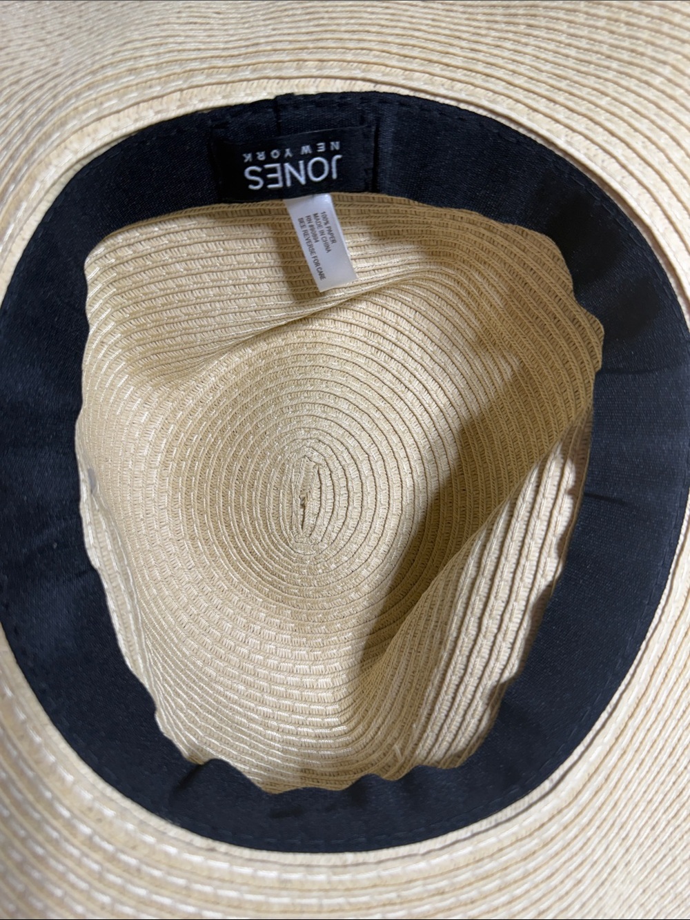 Jones New York Wide Brim Straw Sun Hat with Navy-White Stripe Band - Picture 6 of 7